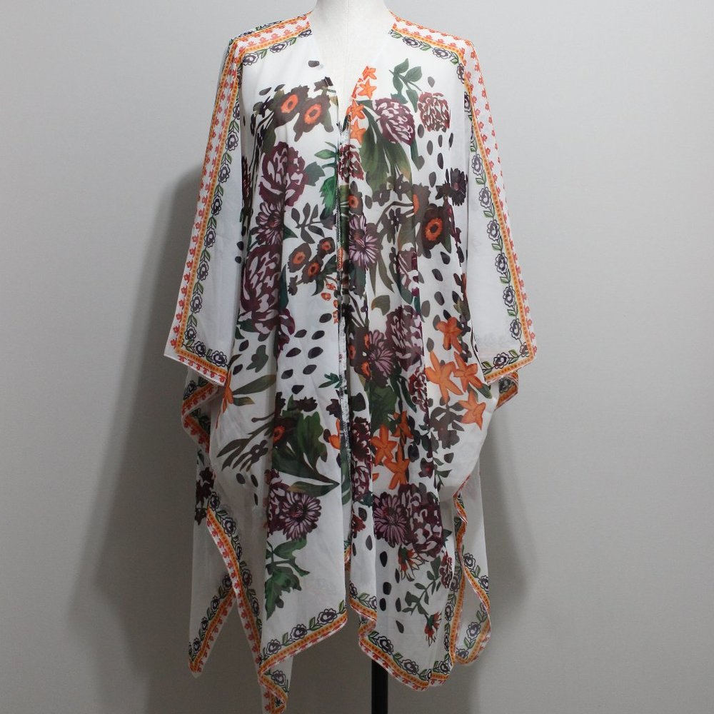 Boho Floral Kimono Poncho Tunic Beach Cover Up